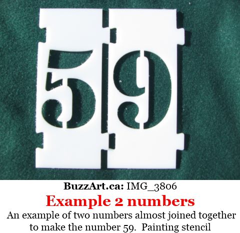 An example of two numbers almost joined together to make the number 59.  Painting stencil
